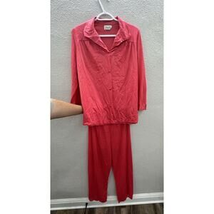 Vanity Fair Womens Pajama Set Size Small Pink Long Sleeve Button Up Silky VTG
